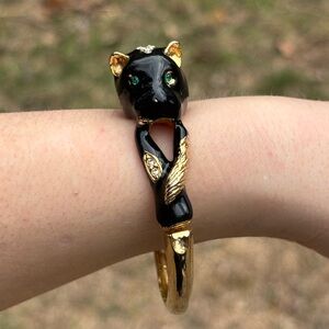 Panther Bracelet Gold Plated With Black Enamel & Crystals Vintage